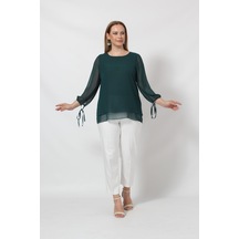 Moda Berray 3243-1 Petrol Kol Ucu Bağlama Detaylı Bluz 001