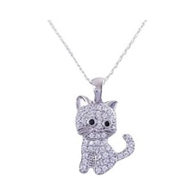 Gümüş Kedi Kadın Kolye T7932 Gümüş