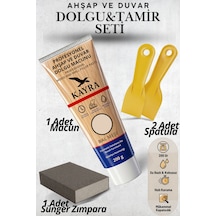 4'lü Bal Meşe Renk Ahşap Ve Duvar Tamir Seti - 200 Gr Dolgu Macunu, 2 Adet Plastik Spatula, Kübik Zımpara Sünger Mobilya, Kapı, Çatlak, Delik Yüzey Tamir Ve Dolgu Kiti Pratik Yüzey Onarım Macunu Bal Meşe Bal Meşe
