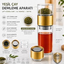 Muzeko 330ml Çift Katlı El Yakmayan Isıyı İçinde Tutan Cam Bardak Detox Bitki Çayı Demleme Ihlamur Demliği Bitki Çayı Demleme Tüm Bitki Çaylar İçin Uygundur Gold Altın