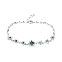 Yeşil Zirkon Taşlı Çiçek Model 925 Ayar Gümüş Kadın Bileklik Gümüş