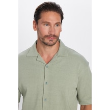 Tudors Erkek Relax Fit Rahat Kesim Örme Doku Kısa Kollu Apaş Yaka Mint Gömlek-33063 Mint