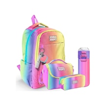 Kids Renk Geçişli Desenli 4 Lü Okul Çanta Seti Okul Çantası, Beslenme, Kalemlik, Matara Çok Renkli