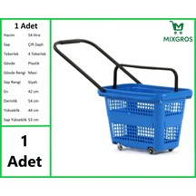 Tekerlekli Plastik Market Alışveriş El Sepeti 54 Litre Mavi 1 Adet