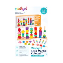 Şekil-mantık Kuleleri Ahşap Geometrik Şekiller Ve Çubuğa Dizme Eğitim Seti