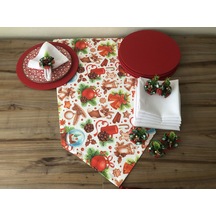 Yılbaşı Sofra Sunum Seti Mum Figürlü Yılbaşı Desenli Kırmızı