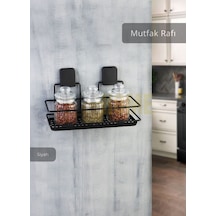 Jet's Home Mutfak Rafı Paslanmaz Banyo Rafı Yapışkanlı Baharatlık Tek Katlı Köşelik Şampuanlık Siyah 12x31x13 Siyah