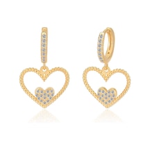 Emılıano Jewellery 925 Ayar Kalpli Küpe Gold - Gümüş