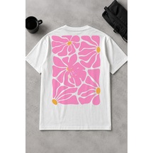 Spoyi Yaz Çiçeği Tasarımlı %100 Pamuk Yarım Oversize Beyaz T-shirt