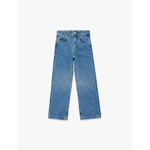 Koton Pamuklu Cepli Normal Bel Loose Fit Geniş Paça Jean Pantolon Orta İndigo 6skg40022ad İndigo