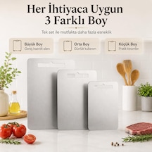 Anti-bakteriyel Çelik Kesme Tahtası 3'lü Set, Paslanmaz Metal Doğrama Tahtası, Koku Leke Tutmaz, Kolay Temizlenir Diğer