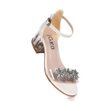 Kiko Kids Yangu Taşlı Kız Çocuk 3 Cm Şeffaf Topuklu Sandalet Abiye Ayakkabı Beyaz Beyaz