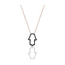 Gümüş Rose Onix Taşlı Fatma Ana Eli Kolye Barcode Gümüş - Rose Gold