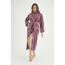 Yaka Jakarlı %100 Cotton Bayan Bornozu Gül Kurusu