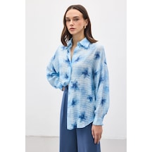 Sateen Kolu Katlamalı İnce Gömlek - Mavi-137203 Mavi