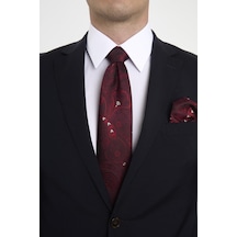 Brianze Bordo Beyaz Şal Motif Desen Kravat Mendil Set Bordo - Beyaz