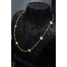 925 Ayar Gümüş Gold Kaplama Mineli Göz Top Zincirli Kesim Kırlangıç  Kolye UVPTS100587