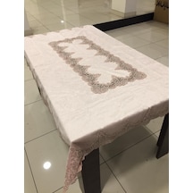 Almila Home Fransız Dantel Kadife 140X180 Masa Örtüsü Pudra D15