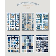 6'lı Mavi Vintage Temalı Sticker Seti 12x17 Cm Bullet Journal, Scrapbook, Ajanda Ve Planlayıcı İçin Diğer