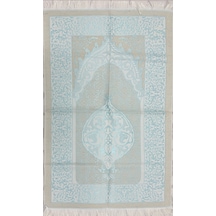 Açık Turkuaz Krem Desenli Çeyizlik Hediyelik Saçaklı 66cmx114cm