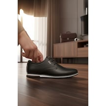 Enoch Erkek Smart Casual Bağcıklı Ayakkabı - Metal Amblemli Esnek Hafif Tabanlı Şehir Şıklığı Ve Ofis Ayakkabısı Siyah