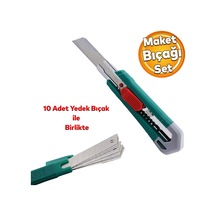 Maket Bıçağı Ergonomik Kaliteli Dayanıklı Çok Amaçlı Sağlam Bıçak 10 Yedek Bıçağı