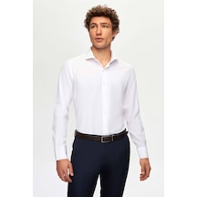 Ds Damat Slim Fit Beyaz Italyan Yaka Dar Kesim Klasik Kravatlık Uzun Kollu Kolay Ütülenebilir Nefes 2HF02ORT5185 Beyaz
