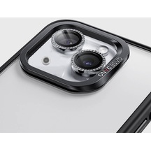 İphone 15 Uyumlu Taşlı Lens Koruyucu Casebang Gem Kamera Koruyucu Gümüş