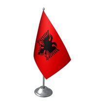 Masa Üstü Arnavutluk Bayrağı Krom Direk Masa Bayrak Seti