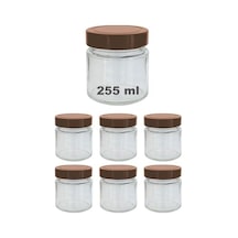 255 Ml Kavanoz Metal Derin Kapaklı 255 Cc Şeffaf Reçel, Marmelat Cam Kavanoz Deep 6 Adet Bakır Kapak Açık Kahverengi