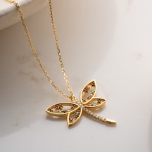 Vaoov 925 Ayar Gümüş Renkli Taşlı Gold Yusufçuk Kolye Gold