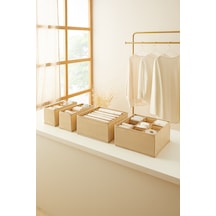 Ocean Home Textile 4'lü Bölmeli Bej Balıksırtı Çekmece İçi Düzenleyici Kutu Set