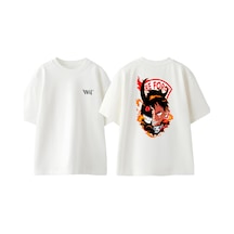 Thewert Shinra Kusakabe Fire Force Tasarım Sırt Baskılı Pamuk Beyaz Oversize T-shirt
