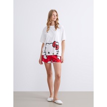 Lcw Young Kırmızı Hello Kitty Baskılı Kadın Şortlu Pijama Takımı