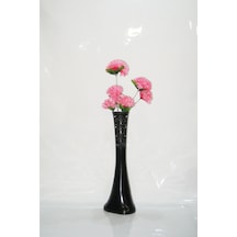 60 Cm Desenli Siyah Vazo Pembe Çiçek