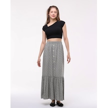 Önden Düğmeli Tek Fırfırlı Uzun Çingene Etek Beyaz Önden Düğmeli Tek Fırfırlı Uzun Çingene Etek Beyaz