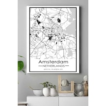 Pster18601 Hollanda Amsterdam Harita Dekoratif Tasarım Kanvas Tablo 30 X 40