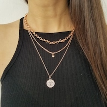Rose 3Lü Madalyon Kolye  Seti Çok Renkli