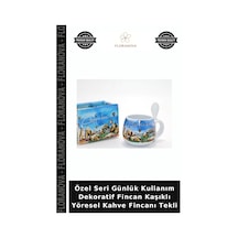 Özel Seri Günlük Kullanım Dekoratif Fincan Kaşıklı Yöresel Kahve Fincanı Tekli Çok Renkli