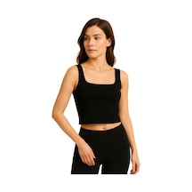 İngegno Body Kadın %95 Viskon Ring Örme Kumaş Kare Yaka Askılı Body Siyah