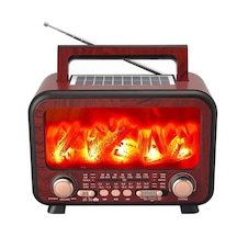 Fepe Fp-2393-s Şömine Detaylı Bluetooth Destekli Solar Güneş Enerjili Nostaljik Radyo