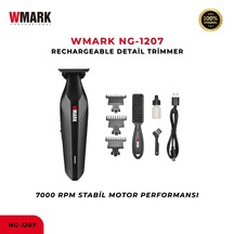Wmark Ng-1207 Şarjlı Siyah Detail Trimmer 7500 Rpm 1600 Mah Profesyonel Tıraş Makinesi 2,5 Saat