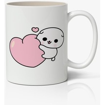 Sevimli Cute Kalp Baskılı Kupa Bardak - Baskılı Kahve Kupa Bardak
