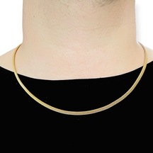Gold-hasır-yassı Yüksek Kalite Paslanmaz Çelik Kolye 60 Cm Gold