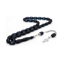 Sürmeli Sıkma Kehribar Tesbih Kapsül Kesim 7x11 Mm Gümüş Kaplama Püskül Erkek Hediyelik Tesbih Lacivert - 892392196 Lacivert - 892392196 Lacivert