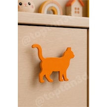 8 Adet - Turuncu Kedi Dolap Kulpu - Modern Çocuk, Bebek Odası Mobilya Kulpu Kulp Vidası Dahildir Sarı
