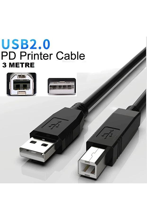 3 Metre 3m Yazıcı Kablosu Ara Printer Usb Bağlantı Bağlama Kablo Lazer Samsung Uyumlu Hp Canon Brother Kablosu