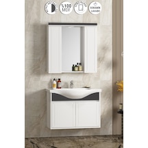 Lilyum 80 Cm Beyaz-antrasit Gri Mdf Pk-109 Banyo Dolabı Takımı Beyaz - Antrasit