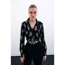 Sateen Baskılı Klasik Gömlek - Gold-135867 Gold Altın