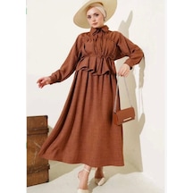 Lovie Moda Kadın Önü Büzgülü İkili Takım Kahverengi